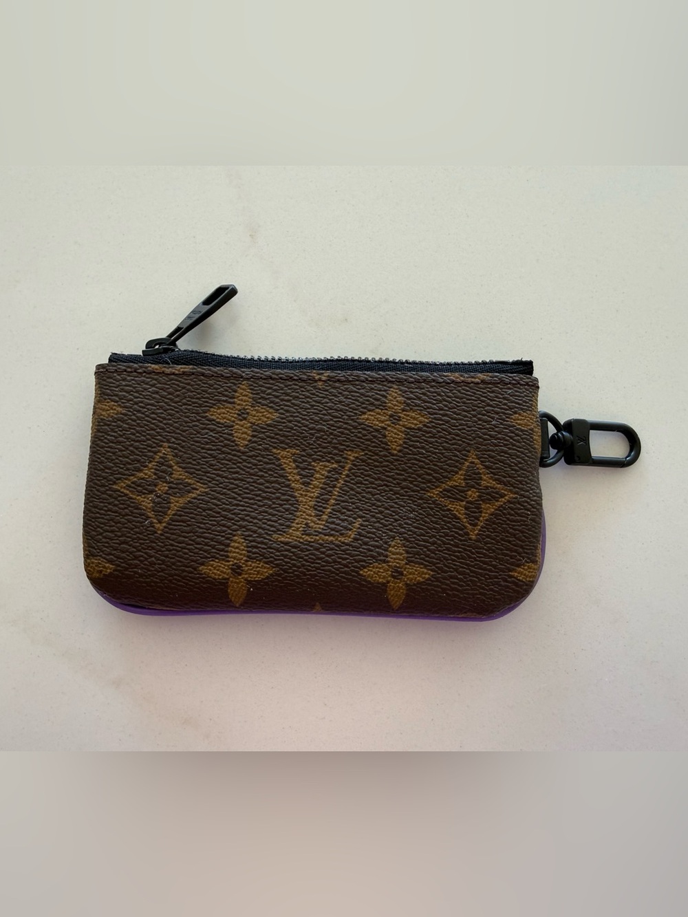 Louis Vuitton Monogram Key & Card Holder in Brown with Purple Trim